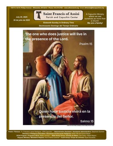 Sunday July 20, 2025 Mass Bulletin