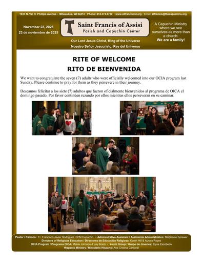 Sunday November 23, 2025 Mass Bulletin