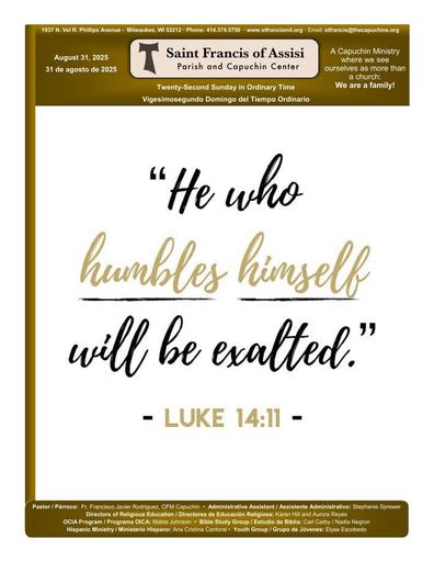 Sunday August 31, 2025 Mass Bulletin