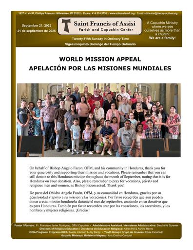 Sunday September 21, 2025 Mass Bulletin