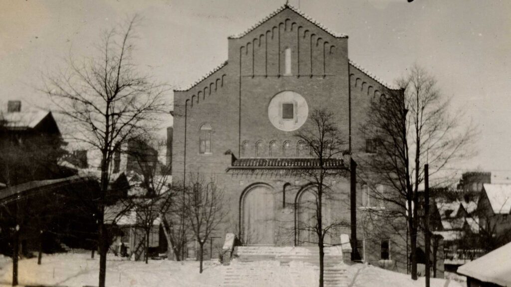Historic black-and-white photograph of St. Bendict the Moor Mission Church.